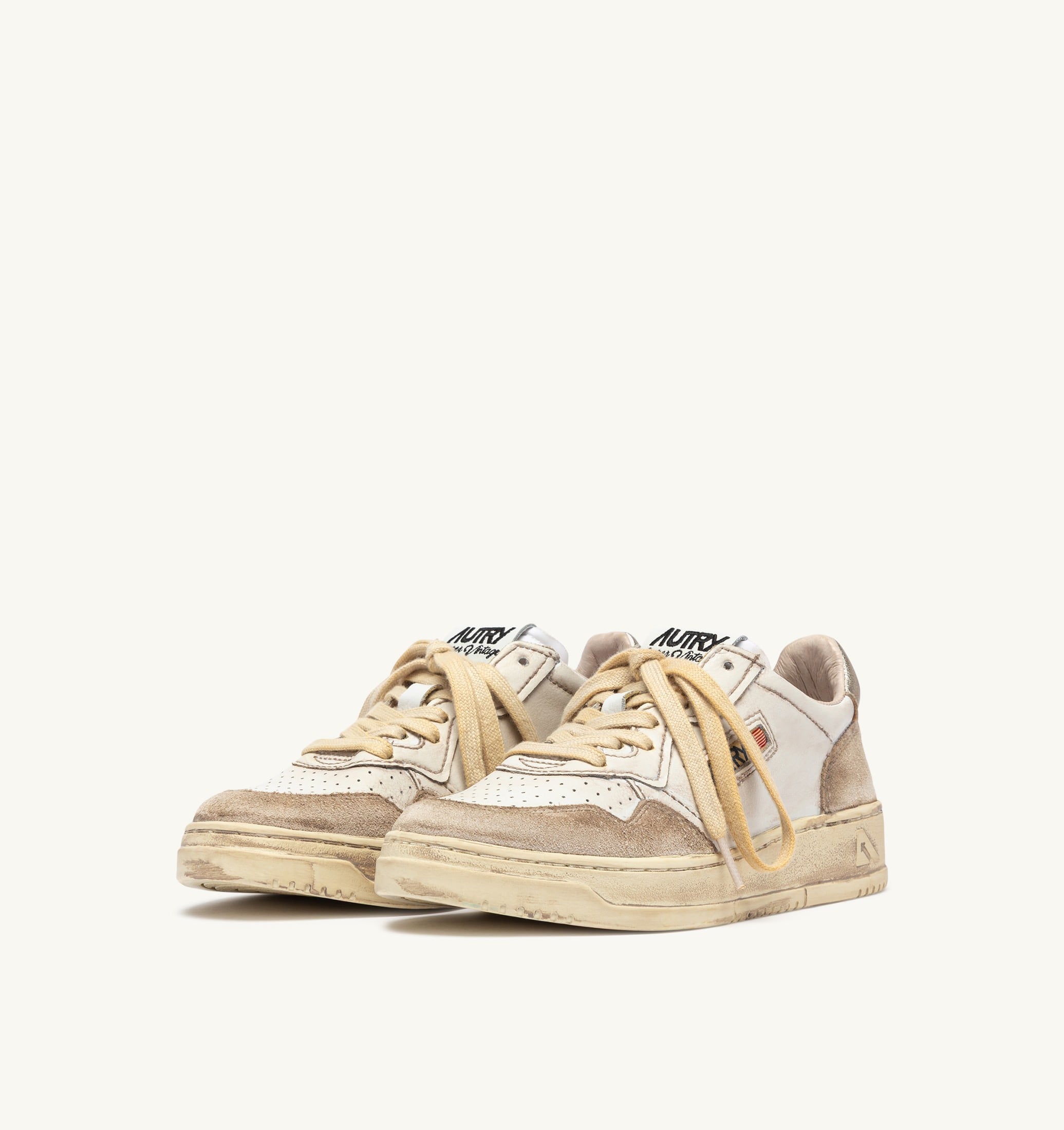 SNEAKERS MEDALIST LOW SUPER VINTAGE IN PELLE E SUEDE BIANCO E ORO