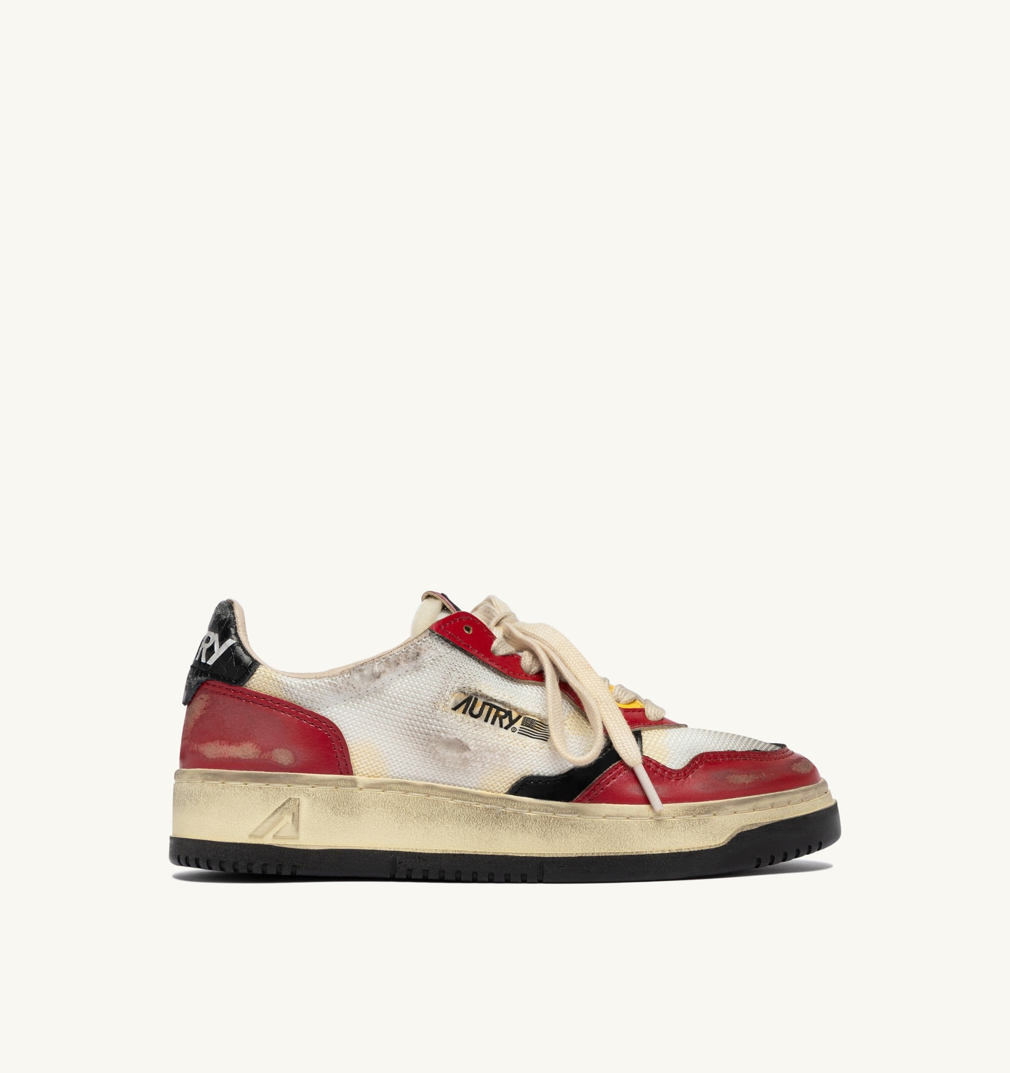 SNEAKERS MEDALIST LOW SUPER VINTAGE IN PELLE ROSSA E MESH BIANCO