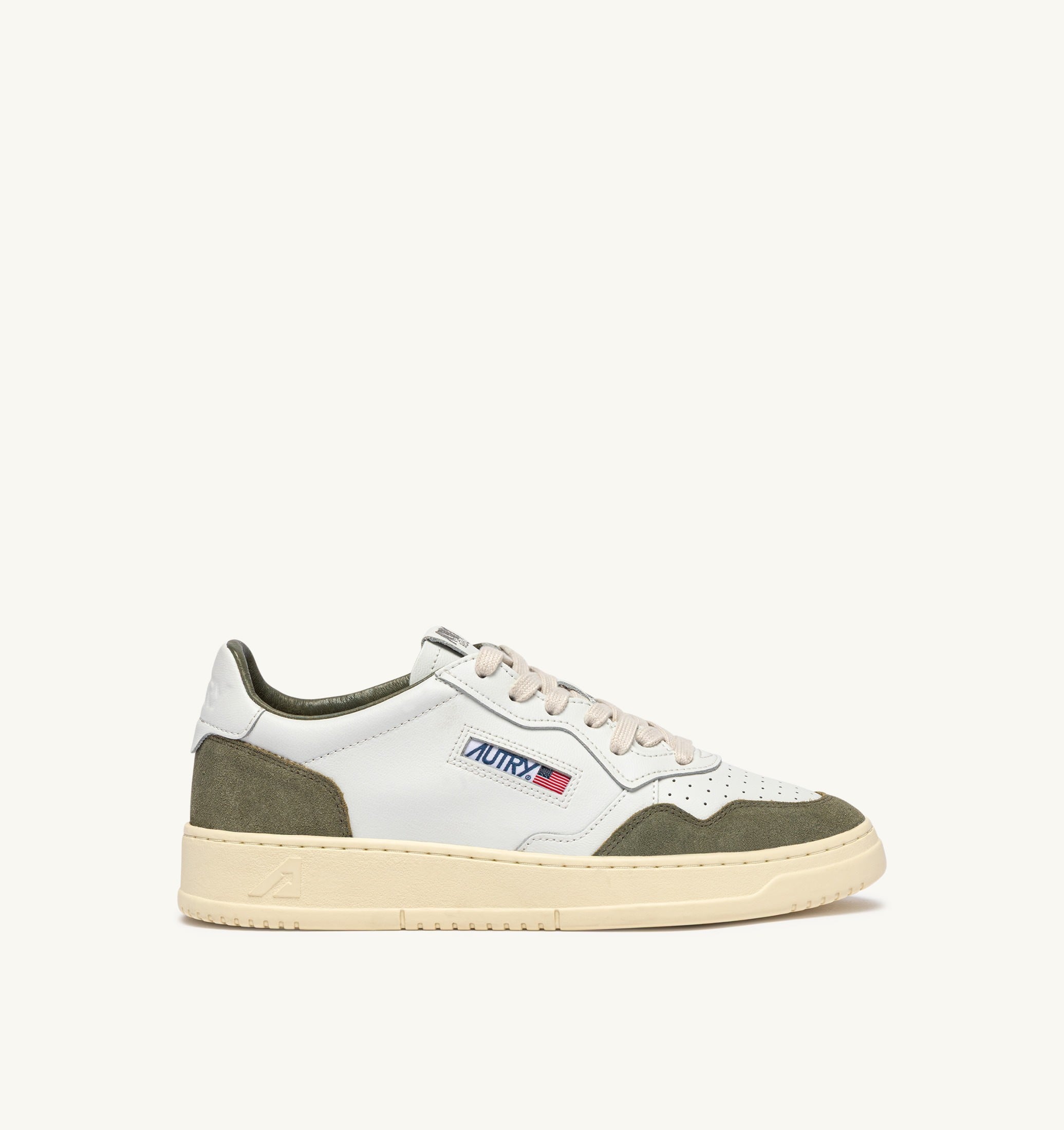 SNEAKERS MEDALIST LOW IN PELLE BIANCA E SUEDE SMOKED GREEN