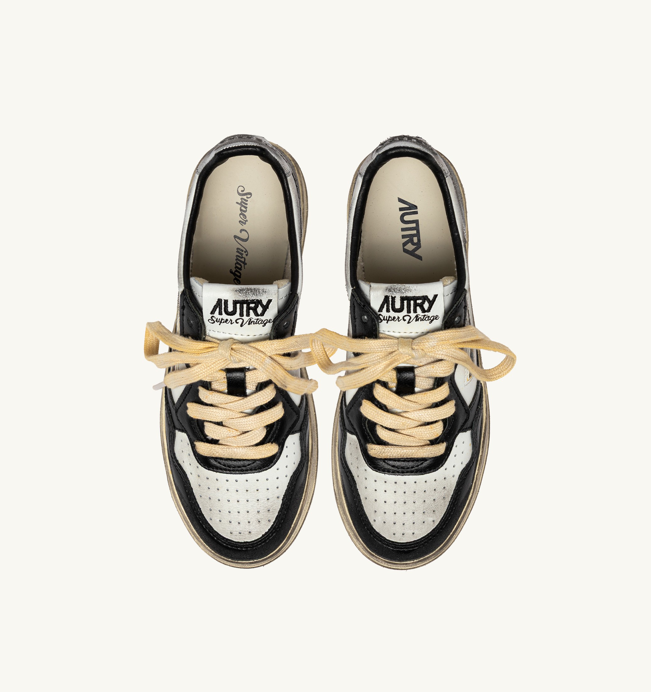 SNEAKERS MEDALIST LOW SUPER VINTAGE IN PELLE BIANCA NERA E ARGENTO